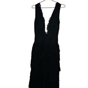 NICOLE MILLER Women's Black Mesh Lace Overlay V-Neckline Gown Dress Size 6